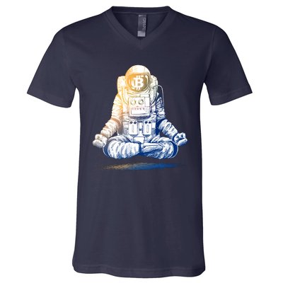 Bitcoin Cryptocurrency Yoga Astronaut V-Neck T-Shirt