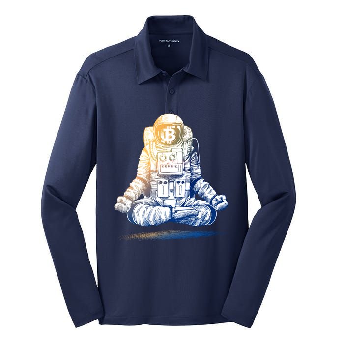 Bitcoin Cryptocurrency Yoga Astronaut Silk Touch Performance Long Sleeve Polo