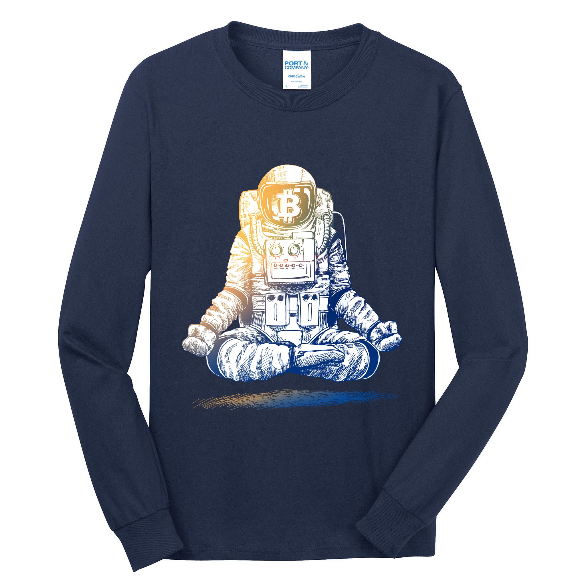 Bitcoin Cryptocurrency Yoga Astronaut Tall Long Sleeve T-Shirt