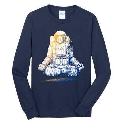 Bitcoin Cryptocurrency Yoga Astronaut Tall Long Sleeve T-Shirt