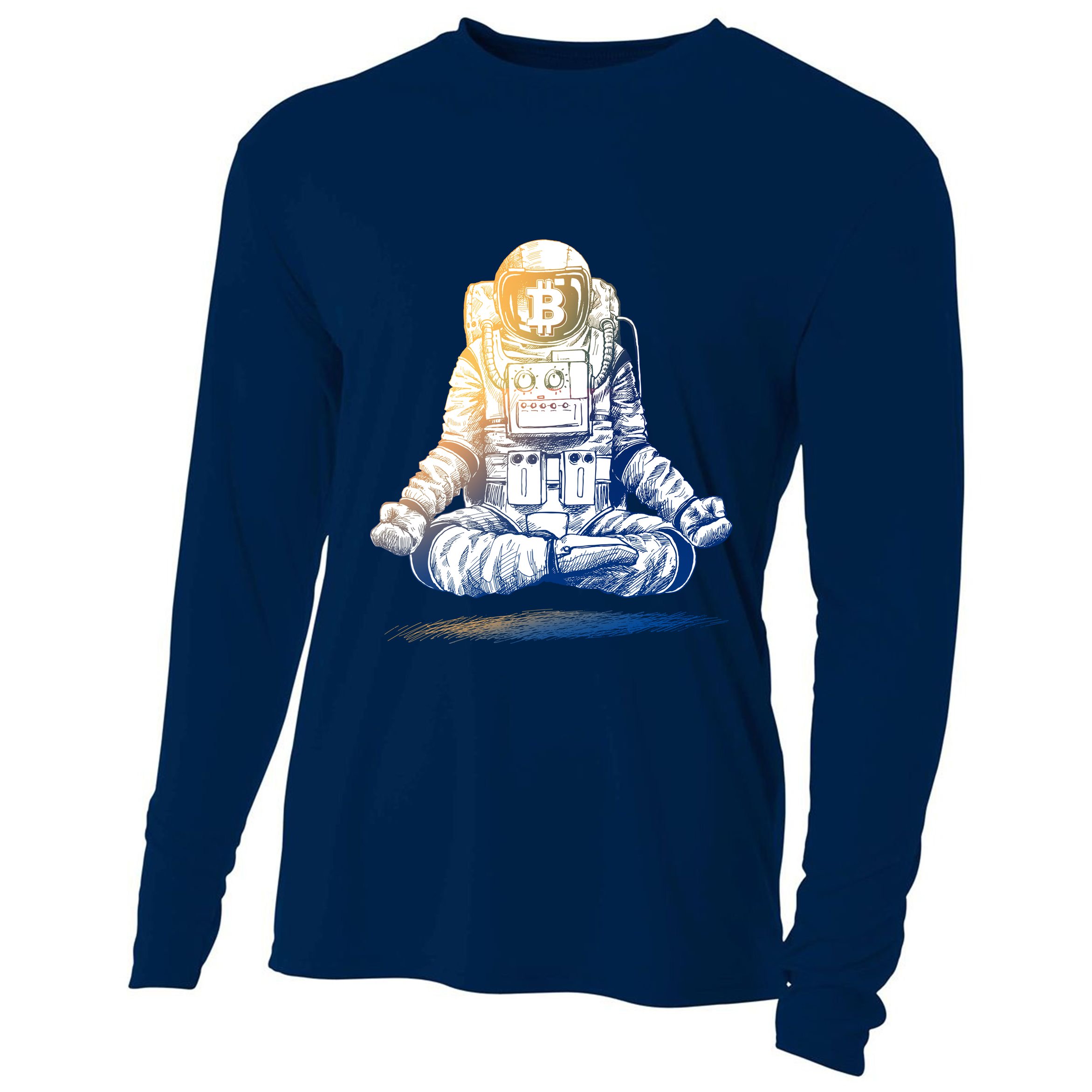Bitcoin Cryptocurrency Yoga Astronaut Cooling Performance Long Sleeve Crew