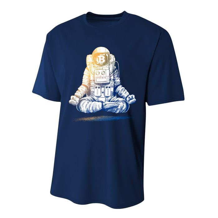 Bitcoin Cryptocurrency Yoga Astronaut Performance Sprint T-Shirt