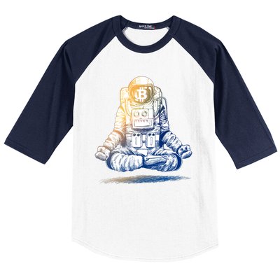 Bitcoin Cryptocurrency Yoga Astronaut Baseball Sleeve Shirt