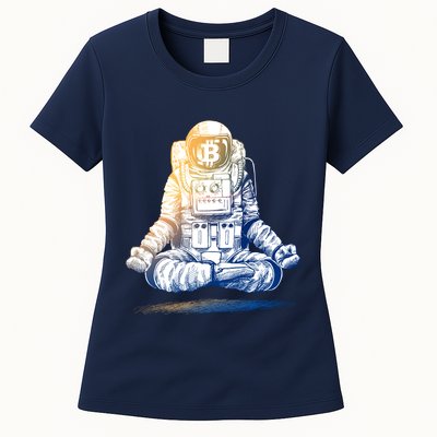 Bitcoin Cryptocurrency Yoga Astronaut Womens T-Shirt