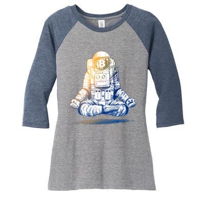 Bitcoin Cryptocurrency Yoga Astronaut Women's Tri-Blend 3/4-Sleeve Raglan Shirt