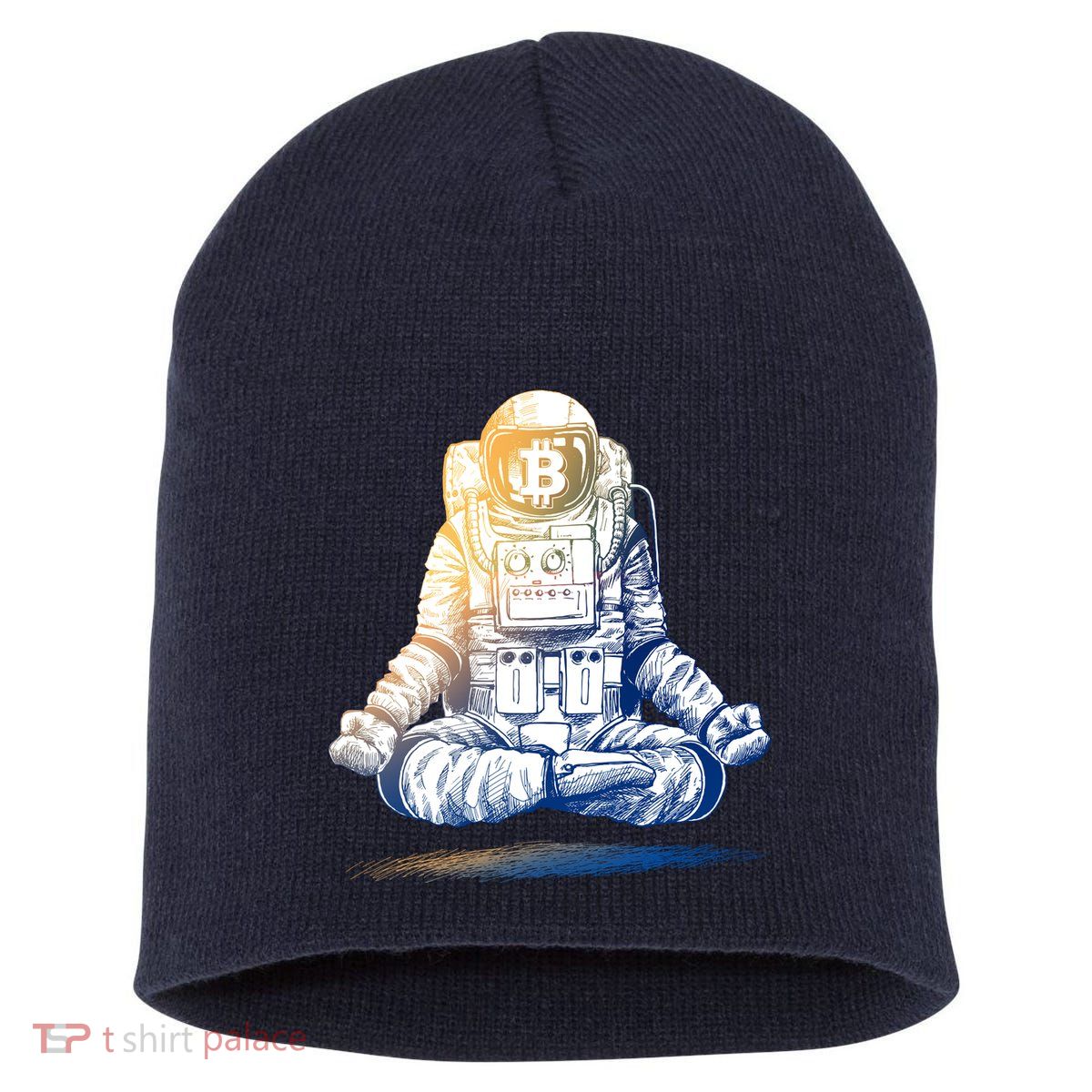 Bitcoin Cryptocurrency Yoga Astronaut Short Acrylic Beanie