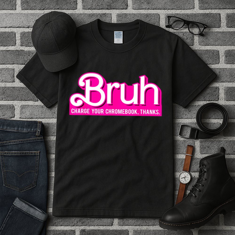 Bruh Charge Your Chromebook Thanks Pink Funny Teacher School Tall T-Shirt
