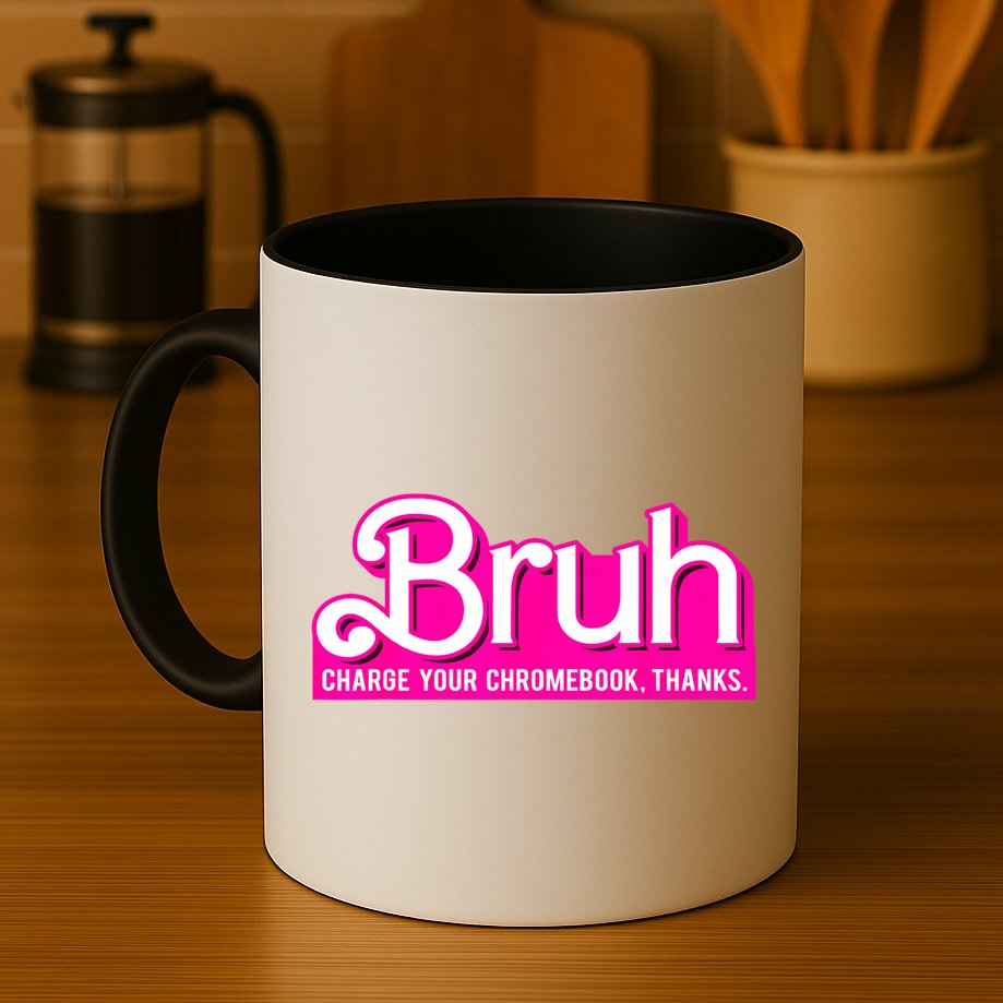 Bruh Charge Your Chromebook Thanks Pink Funny Teacher School Mug
