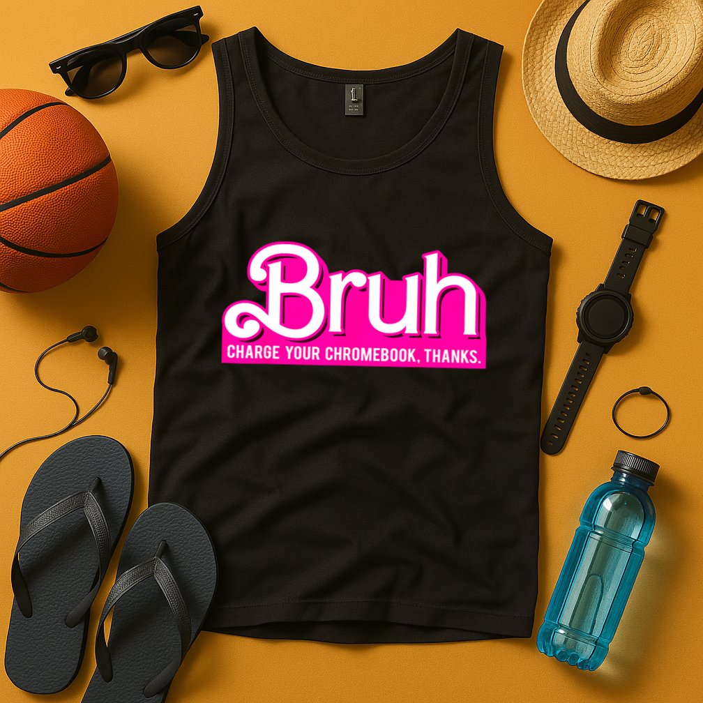 Bruh Charge Your Chromebook Thanks Pink Funny Teacher School Tank Top