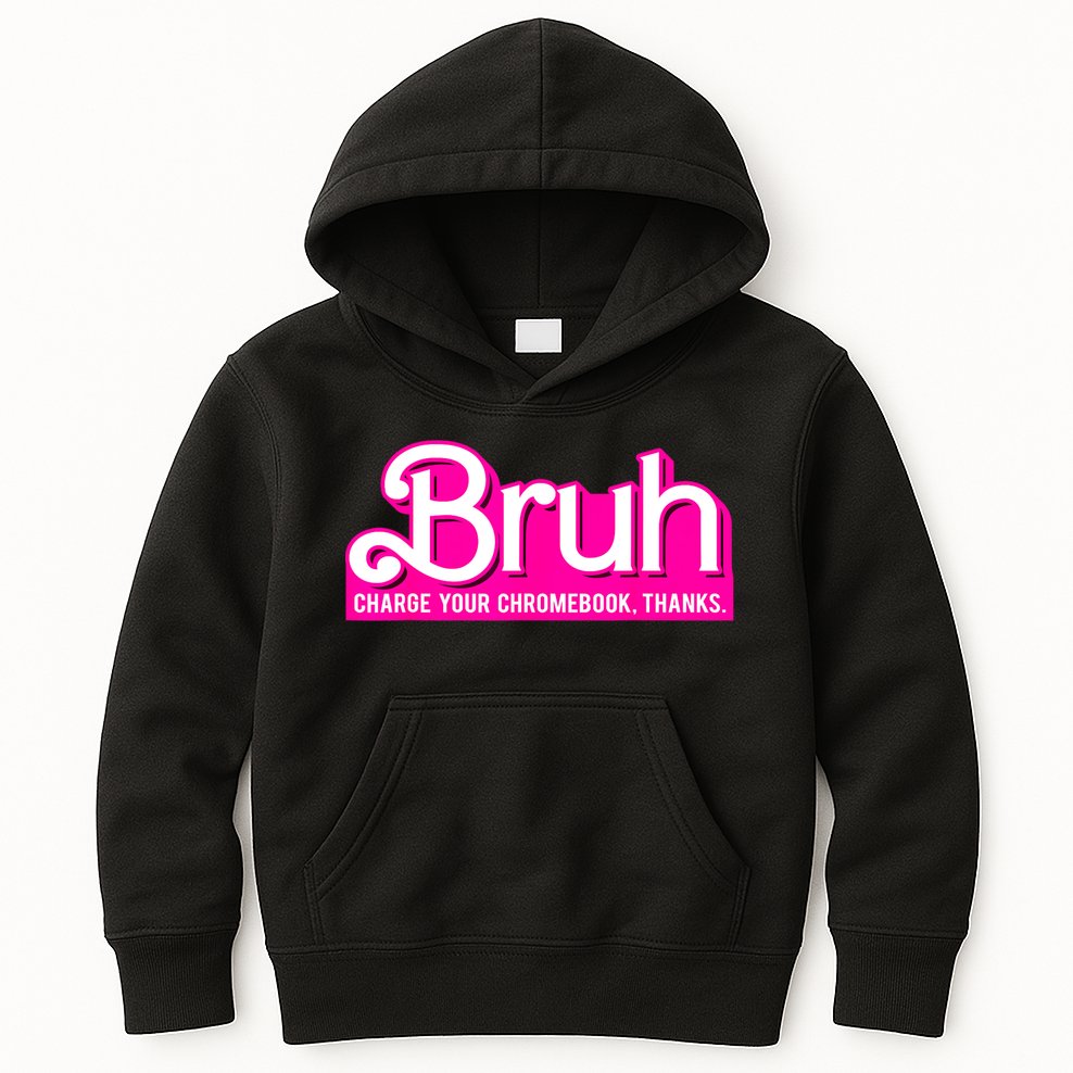 Bruh Charge Your Chromebook Thanks Pink Funny Teacher School Kids Hoodie