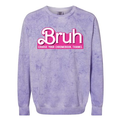 Bruh Charge Your Chromebook Thanks Pink Colorblast Crewneck Sweatshirt