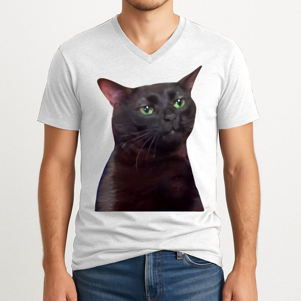Black Cat Zoning Out V-Neck T-Shirt