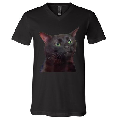 Black Cat Zoning Out V-Neck T-Shirt