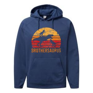 Brother Dinosaur 3 Funny Big Little Brothersaurus Gift Performance Fleece Hoodie