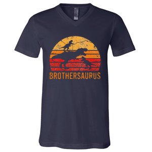 Brother Dinosaur 3 Funny Big Little Brothersaurus Gift V-Neck T-Shirt