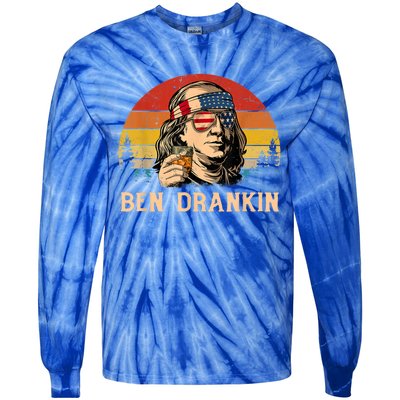 Ben Drankin 4th Of July Funny Vintage Retro Patriotic Gift Tie-Dye Long Sleeve Shirt