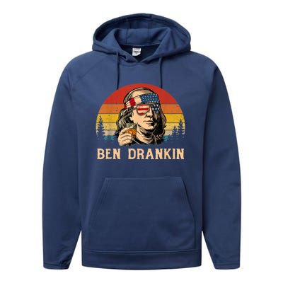 Ben Drankin 4th Of July Funny Vintage Retro Patriotic Gift Performance Fleece Hoodie