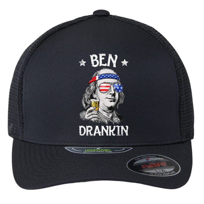 Ben Drankin 4th Of July Benjamin Franklin Usa Flag Flexfit Unipanel Trucker Cap
