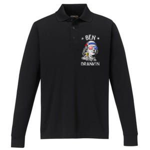 Ben Drankin 4th Of July Benjamin Franklin Usa Flag Performance Long Sleeve Polo