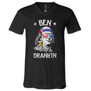 Ben Drankin 4th Of July Benjamin Franklin Usa Flag V-Neck T-Shirt