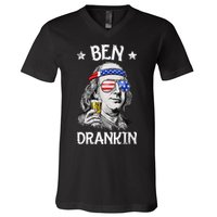 Ben Drankin 4th Of July Benjamin Franklin Usa Flag V-Neck T-Shirt
