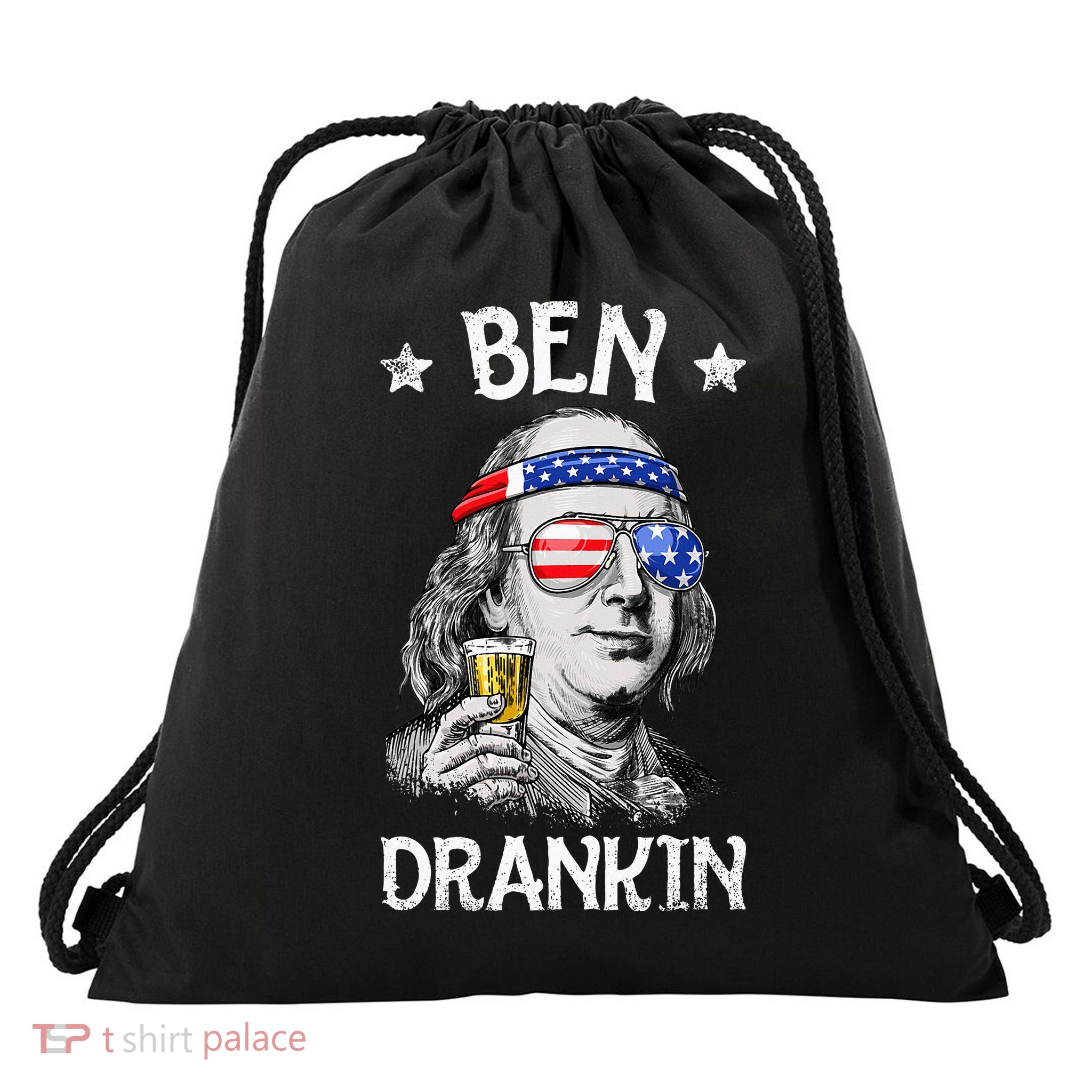 Ben Drankin 4th Of July Benjamin Franklin Usa Flag Drawstring Bag