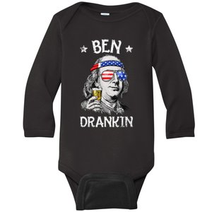 Ben Drankin 4th Of July Benjamin Franklin Usa Flag Baby Long Sleeve Bodysuit