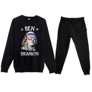 Ben Drankin 4th Of July Benjamin Franklin Usa Flag Premium Crewneck Sweatsuit Set