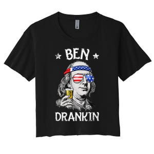 Ben Drankin 4th Of July Benjamin Franklin Usa Flag Women's Crop Top Tee