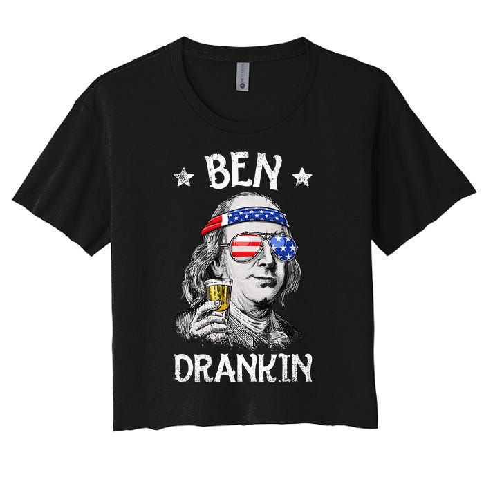 Ben Drankin 4th Of July Benjamin Franklin Usa Flag Women's Crop Top Tee