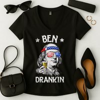 Ben Drankin 4th Of July Benjamin Franklin Usa Flag Women's V-Neck T-Shirt