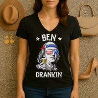 Ben Drankin 4th Of July Benjamin Franklin Usa Flag Women's V-Neck T-Shirt