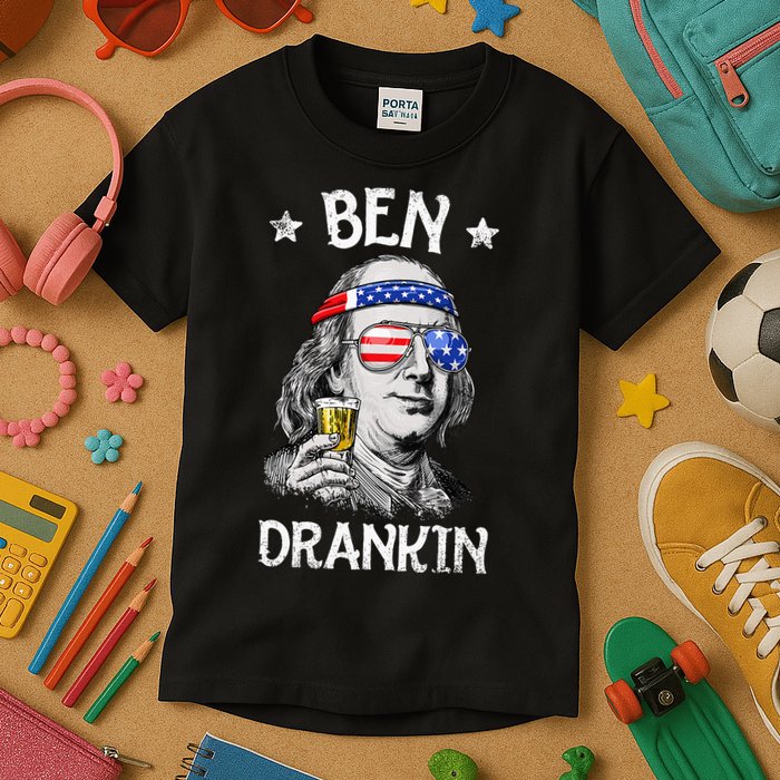 Ben Drankin 4th Of July Benjamin Franklin Usa Flag Kids T-Shirt
