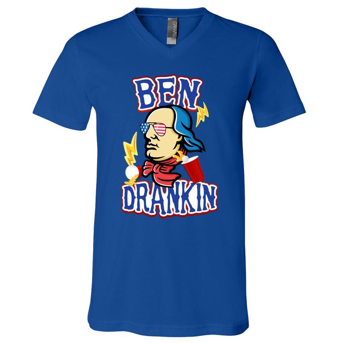 Ben Drankin 4th Of July Funny Beer Ing Beer Pong Top Funny Gift V-Neck T-Shirt