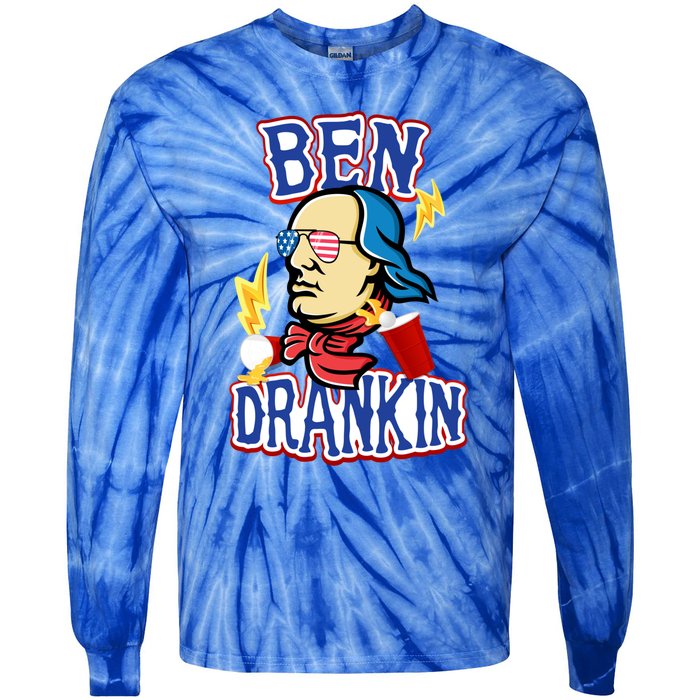 Ben Drankin 4th Of July Funny Beer Ing Beer Pong Top Funny Gift Tie-Dye Long Sleeve Shirt