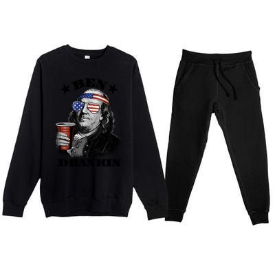 Ben Drankin 4th Of July Funny Usa Franklin Ing Gift Premium Crewneck Sweatsuit Set