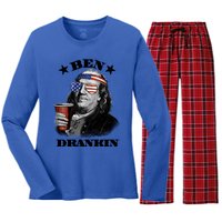 Ben Drankin 4th Of July Funny Usa Franklin Ing Gift Women's Long Sleeve Flannel Pajama Set 