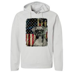 Boxer Dog 4th Of July American Flag Patriotic Performance Fleece Hoodie