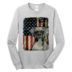 Boxer Dog 4th Of July American Flag Patriotic Tall Long Sleeve T-Shirt