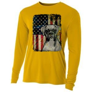 Boxer Dog 4th Of July American Flag Patriotic Cooling Performance Long Sleeve Crew