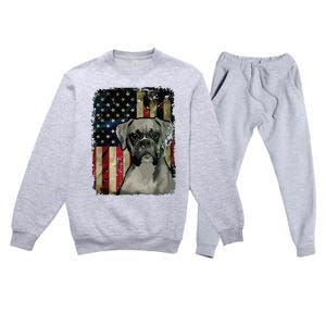 Boxer Dog 4th Of July American Flag Patriotic Premium Crewneck Sweatsuit Set