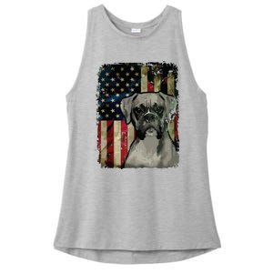 Boxer Dog 4th Of July American Flag Patriotic Ladies PosiCharge Tri-Blend Wicking Tank