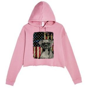 Boxer Dog 4th Of July American Flag Patriotic Crop Fleece Hoodie