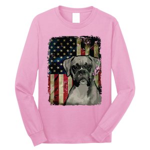 Boxer Dog 4th Of July American Flag Patriotic Long Sleeve Shirt