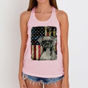 Boxer Dog 4th Of July American Flag Patriotic Women's Knotted Racerback Tank