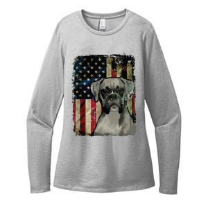 Boxer Dog 4th Of July American Flag Patriotic Womens CVC Long Sleeve Shirt