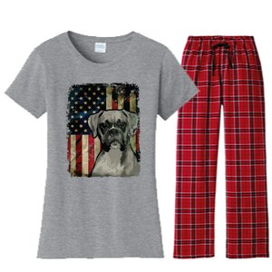 Boxer Dog 4th Of July American Flag Patriotic Women's Flannel Pajama Set