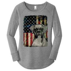 Boxer Dog 4th Of July American Flag Patriotic Women's Perfect Tri Tunic Long Sleeve Shirt