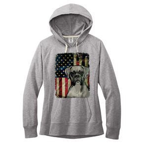 Boxer Dog 4th Of July American Flag Patriotic Women's Fleece Hoodie