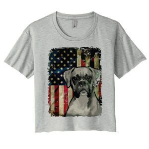 Boxer Dog 4th Of July American Flag Patriotic Women's Crop Top Tee